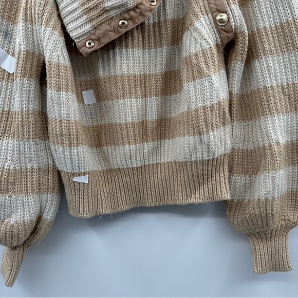 RTR Derek Lam Collective Button Cowl Neck Tan & Cream Striped Sweater Sz M - Picture 5 of 16